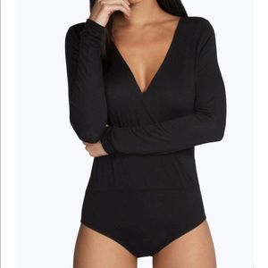 BOOHOO Basic Wrap Front Bodysuit